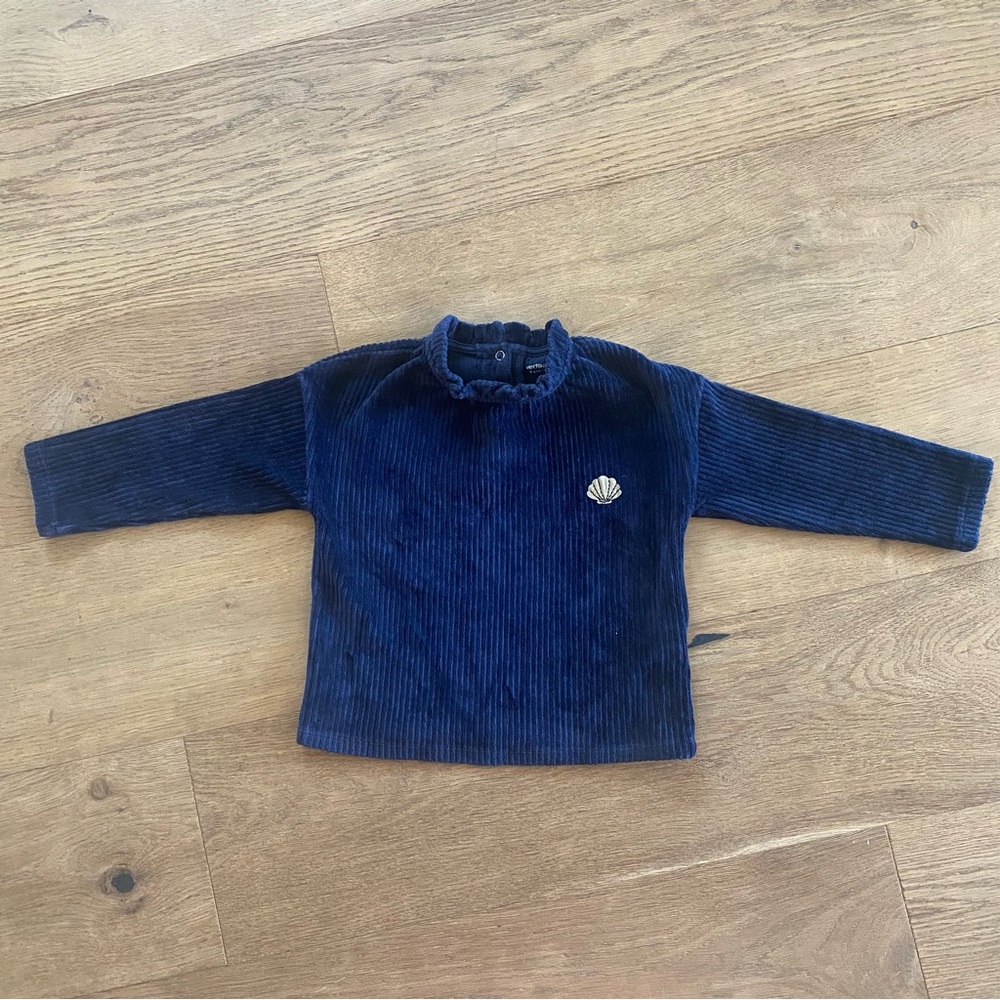 Kids Navy Blue Corduroy Sweater with golden Shell Detail size 3T
